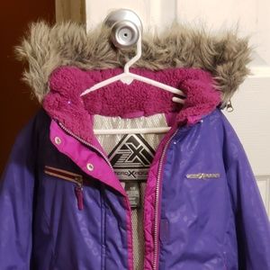 Girls Down Jacket Faux fur collar zipper Size 7/8